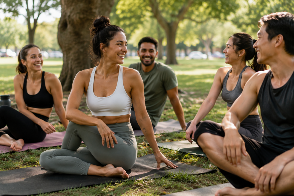 Group Yoga in the Sunny Park