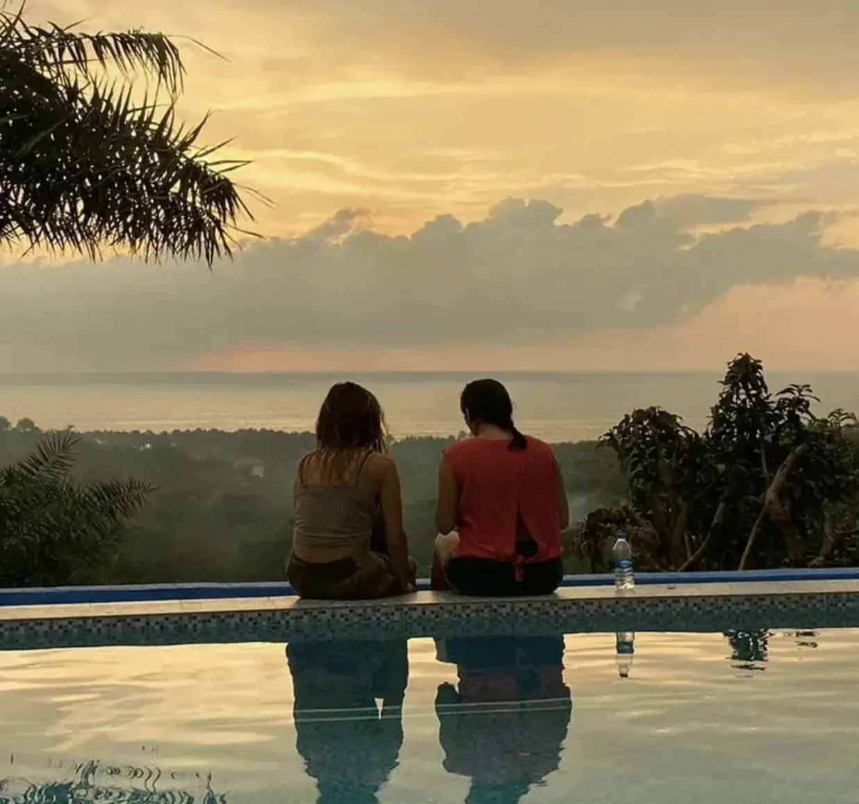 Watching the sunset over the Arabian Sea from the pool at Oceanic Yoga