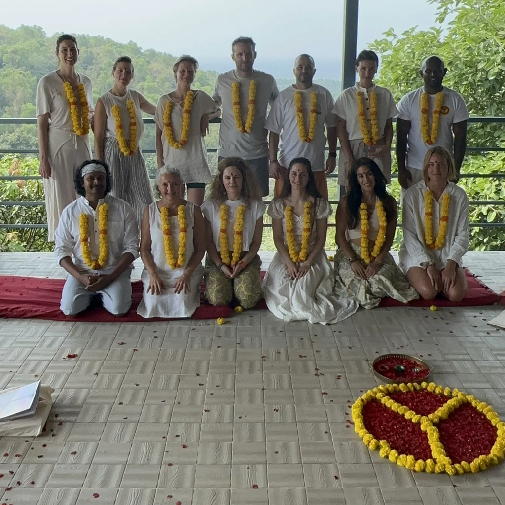 Students completing trauma-informed yoga teacher training in Goa at Oceanic Yoga Morjim